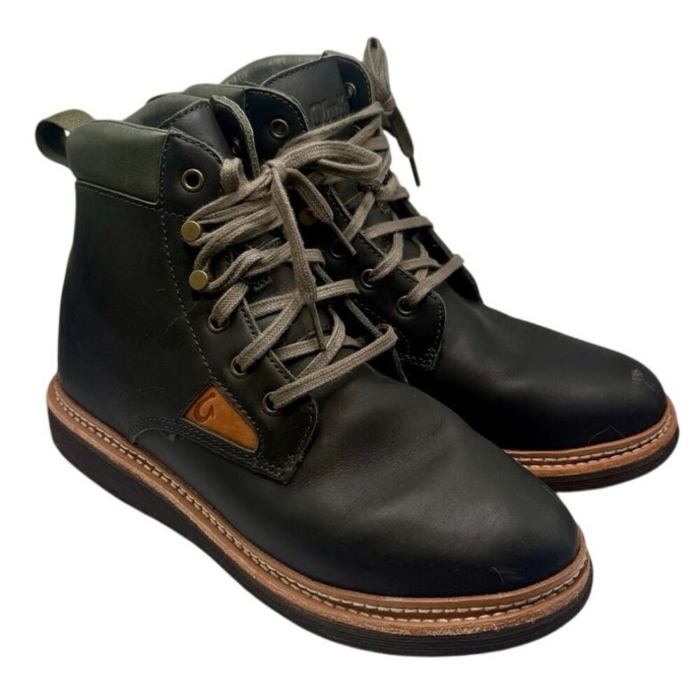 Olukai KilaKila men’s boots size 8 US/41 EU in black with green accents